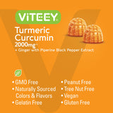 Turmeric Curcumin Gummies with Ginger & Black Pepper Herbal Supplement, 2000mg, Immune Support, Healthy Skin, and Joint Health, Vegan, Pectin Based, for Adults and Teens - Chewable Peach Flavor(2Pack)