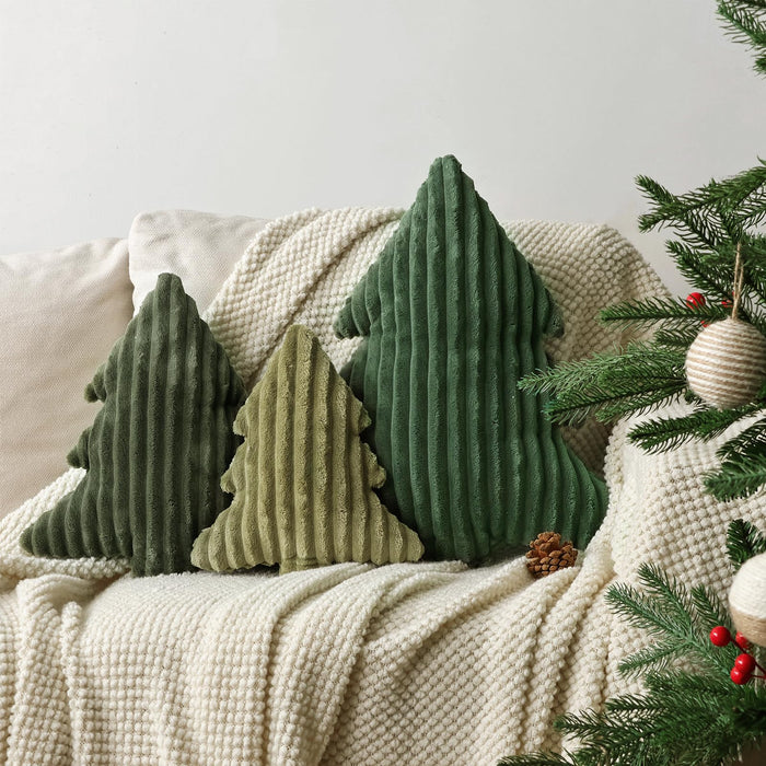 Christmas Decorations Plush Throw Pillows: Soft Green Velvet Christmas Tree Shaped Pillow, Cute Rustic Stuffed Cushion Xmas Decor Indoor for Kids Home Sofa Bed Couch Office Couch Living Room, Set of 3