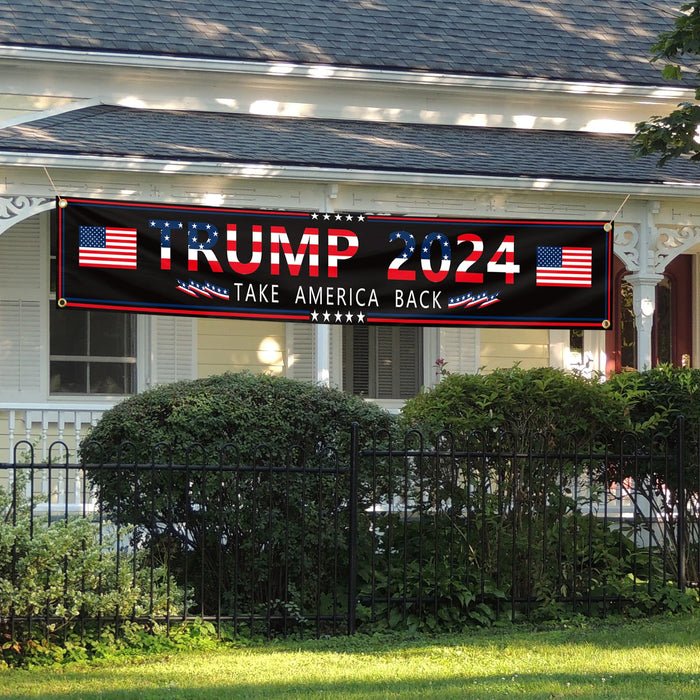 Generic Trump 2024 Banner 120"" x 20"" Decorations Take America Back Black Red Star America Yard Sign Flag with 4 Brass Grommets protection Fade Resistant for Outdoor