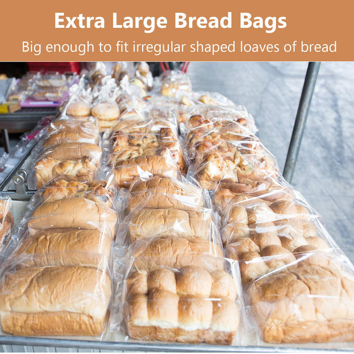 Large Bread Poly Bags,100 Pcs 22x6x10 Inch Bread Loaf Packing Bags with 100 Twist Ties,Clear Thick Gusseted Grocery Bakery Bags (Extra Large-22x6x10)