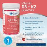 Trace Minerals | Vitamin D3 + K2 Gummies | 5,000 IU D3 + 50 mcg K2 | Vegan, Sugar Free, Gluten Free, Natural Strawberry Flavor | 60 Servings