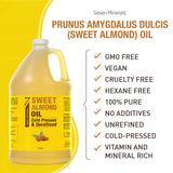 Seven Minerals, Pure Cold Pressed Sweet Almond Oil - 1 Gallon - Unrefined & 100% Natural For Skin & Hair, with No Added Ingredients - Perfect Carrier Oil for Essential Oils