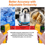 Infrared Thermometer Temperature Gun -58℉ to 2552℉, 50:1 Distance Ratio, Non-Contact Pyrometer with Alarm, Max-Min Measure, Digital Laser IR HighTemp Gun for Cooking, Industry, Home Repair