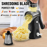 Zulay Rotary Cheese Grater 5 Blade Cheese Shredder - Manual Hand Crank Cheese Grater With Reinforced Suction & 5 Interchangeable Drums - Easy to Use, Vegetable Chopper Round Mandoline Slicer - Black