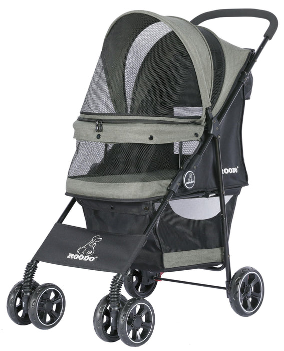 ROODO 4 Wheel Dog Cat Pet Stroller Best Lightweight Foldable Compact Portable Jogger All Terrain Travel Pet Gear Puppy Doggie Bunny Kitty Stroller for up to 30lbs Medium Small Dogs Cats(sage Green)