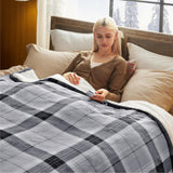 Bedsure Plaid Heated Blanket Twin - Flannel Sherpa Electric Blanket with Grey Plaid Pattern, Christmas Heating Blanket as a Gift, with 6 Heating Levels, 10 Time Settings, 8-Hour Auto-Off (62"x84")