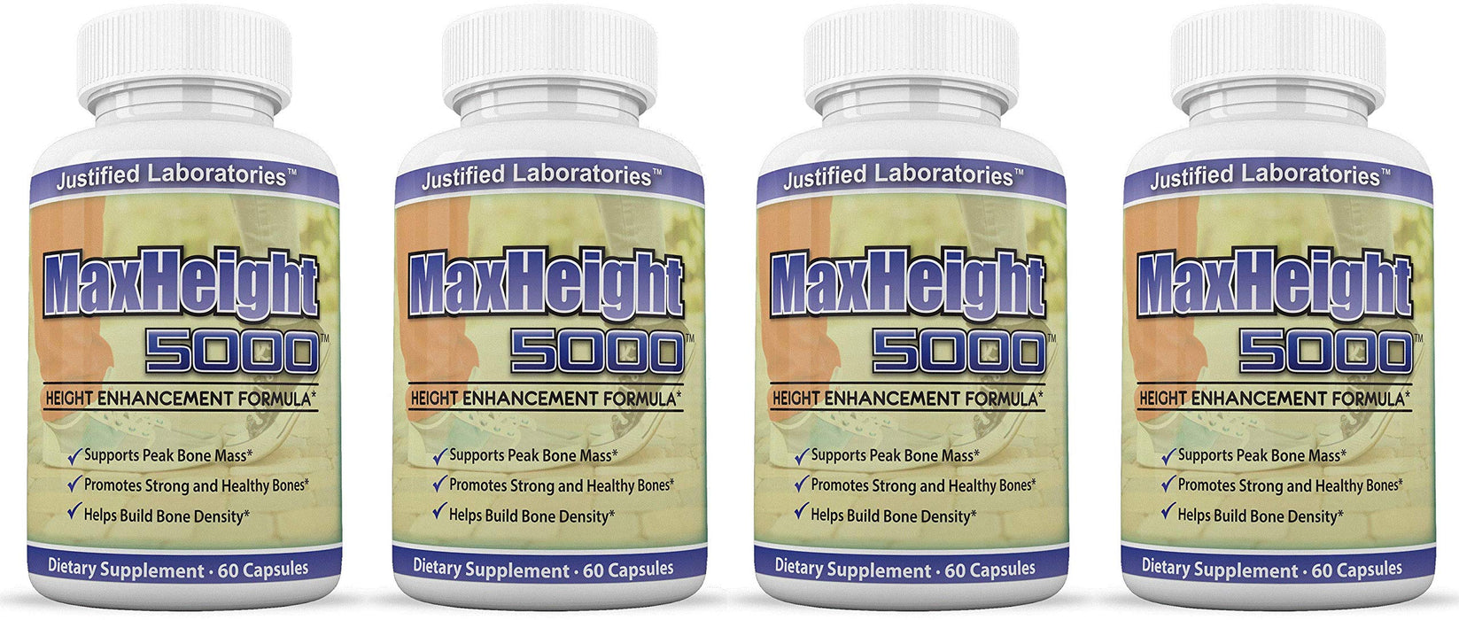 Justified Laboratories MaxHeight 5000 Height Enhancement Bone Growth Formula 60 Capsules 4 Bottles