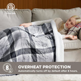 Bedsure Plaid Heated Blanket Twin - Flannel Sherpa Electric Blanket with Grey Plaid Pattern, Christmas Heating Blanket as a Gift, with 6 Heating Levels, 10 Time Settings, 8-Hour Auto-Off (62"x84")