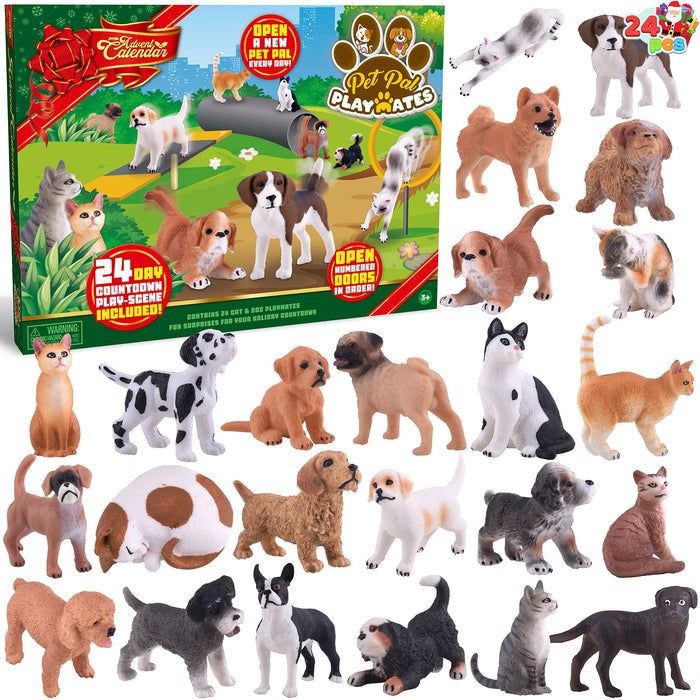 JOYIN 2023 Christmas Advent Calendar with Dog and Cat Animal Action Figures Playset Animal Toys 24 Days Countdown Advent Calendar for Kids Toddlers Xmas Gifts Christmas Party Favor