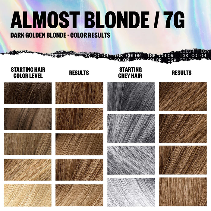 IGK Permanent Color Kit ALMOST BLONDE - Dark Golden Blonde 7G | Easy Application + Strengthen + Shine | Vegan + Cruelty Free + Ammonia Free | 4.75 Oz