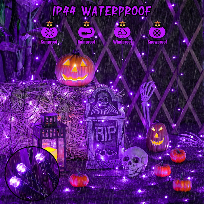 JMEXSUSS 2 Pack Purple Solar Lights Outdoor Waterproof, Total 400 LED 151FT Solar Halloween Lights, 8 Modes Purple Halloween Lights for Outside Patio Yard Christmas Tree Halloween Decorations