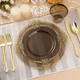 Bestluck 350PCS Clear Black Plastic Plates for 50 Guests, Disposable Plates with Gold Trim include 50 Dinner plates, 50 Dessert Plates, 150 Gold Silverware, 50 Cups, 50 Napkins for Wedding & Party