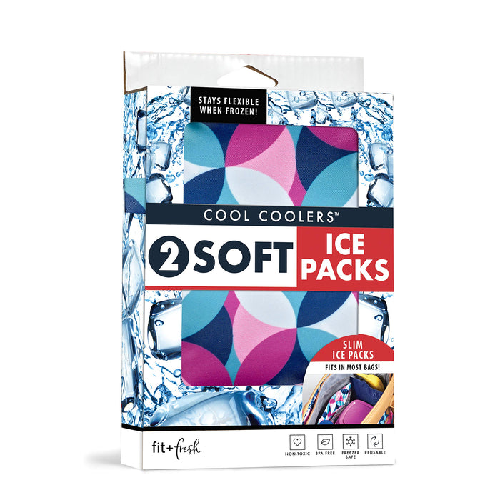 Fit & Fresh Cool Coolers 2 Pack Soft Ice for Lunch Bags, Flexible Stretch Nylon, Durable, Reusable Lunch Box Ice Packs, Soft Ice, Reusable Freezer Packs, Lunch Ice, Easy to Clean, Geo & Navy