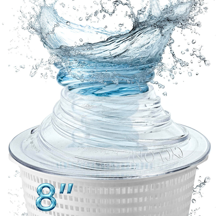 The Skimmie Cyclone (Skimmer Basket NOT Included) - Turbocharges Pool Skimmer Water Flow - Improves Pool Surface Cleaning & Debris Removal - 8" Funnel Design Works with Any Pool Water Level