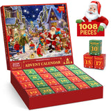 ZIZZ Advent Calendar 2024 Christmas Jigsaw Puzzle - 24 Boxes 1008 Pieces Xmas Countdown Puzzle Gift for Kid Adult Boy Girl Teen Holiday Fun Family Toy Game Christmas Stocking Stuffer Home Decoration