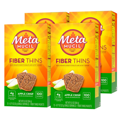 Metamucil Apple Crisp Flavored Fiber Thins Dietary Fiber Supplement with Psyllium Husk, 9.3 Ounce, Pack of 4