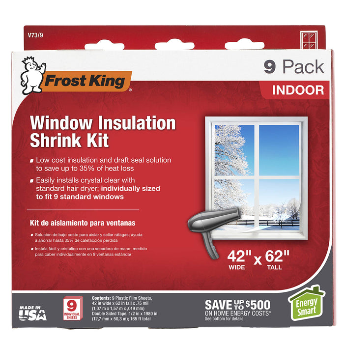 Frost King V73/9H Indoor Shrink Window Kit 42 62-Inch, Clear, 9-Pack