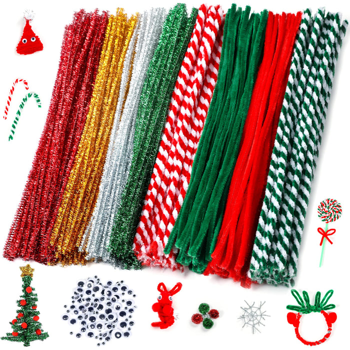 Christmas Pipe Cleaners,420 Pcs Pipe Cleaners Craft Set Including 320Pcs Pipe Cleaners &100Pcs Wiggle Googly Eyes Self Adhesive for Home&School DIY Art Crafts Daily or Christmas Decoration