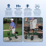 KneeRover Steerable Knee Scooter Knee Walker for Adults for Foot Surgery, Broken Ankle, Foot Injuries - Foldable Knee Rover Scooter for Broken Foot Injured Leg Crutch Alternative with Basket Green