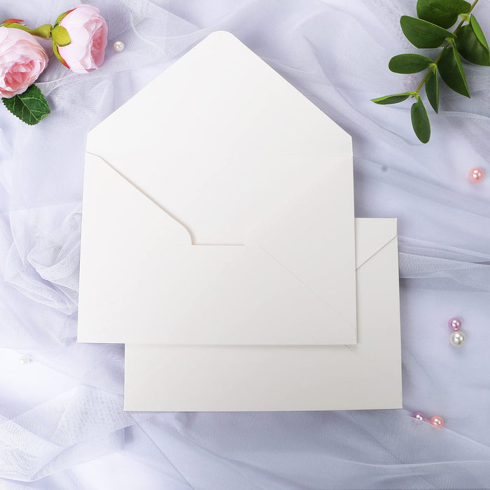 PONATIA 50PCS A7 Thick Shiny Ivory Envelopes, 5.25 x 7.5'' Ivory Wedding Envelopes, A7 Envelopes for Invitations, Perfect for 5x7'' Weddings, Invitation Cards, Christmas Gift Cards Envelopes