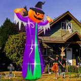 14FT Halloween Inflatables Decorations, Giant Halloween Inflatables Pumpkin Ghost with Witch Hat, Pre-lit Blow Up Halloween Inflatables Decor for Haunted House Halloween Outdoor Party Yard Lawn