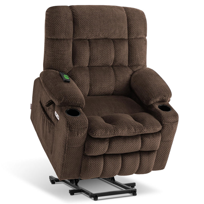 MCombo Small Dual Motor Power Lift Recliner Chair Sofa with Massage and Heat for Elderly People Petite, Infinite Position, USB Ports, Fabric 7893 (Small-Regular, Coffee)