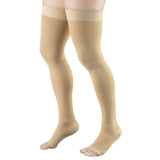 Truform 30-40 mmHg Compression Stockings for Men and Women, Thigh High Length, Dot-Top, Open Toe, Beige, Medium