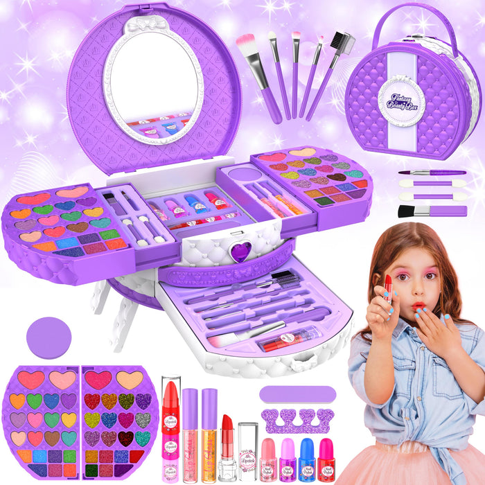 Kids Makeup Kit for Girl, 66 Pcs Washable Makeup Set for Little Girls, Real Cosmetic Set Pretend Play Makeup Toy Beauty Set Christmas & Birthday Gift Age 3 4 5 6 7 8 9+ Year Old Kids Toddler Toys