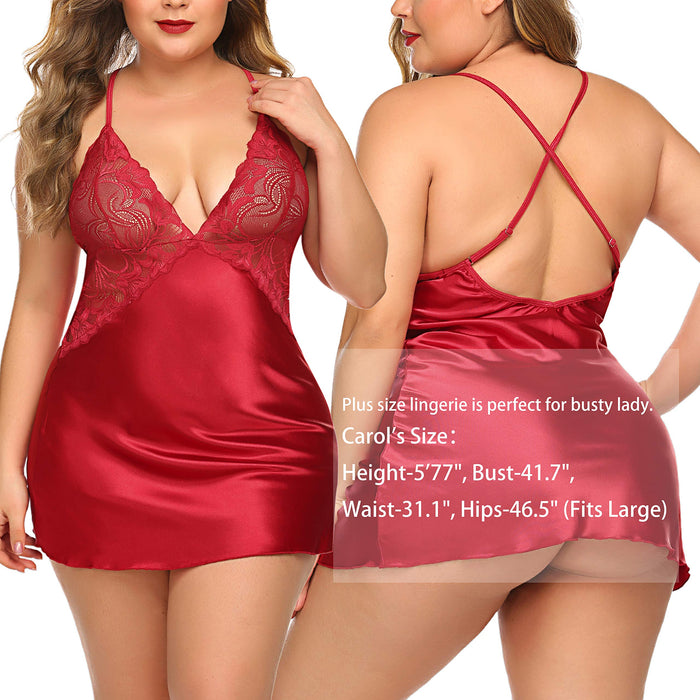 Avidlove Christmas Lingerie for Women Nightgown Sleepwear Satin Pajamas Sexy Babydoll V Neck Teddy Strap Chemise M, Red