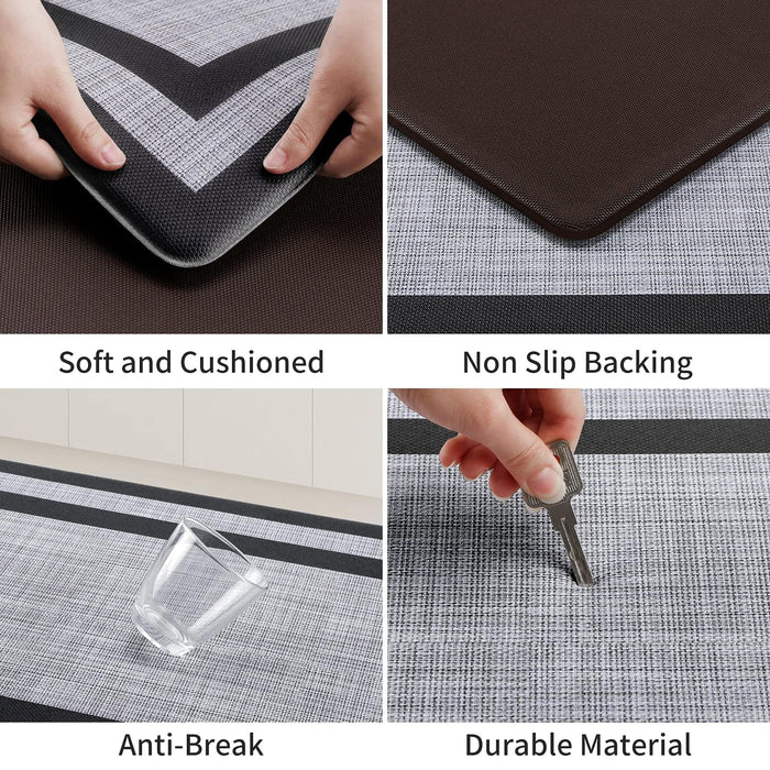 Mattitude Kitchen Mat [2 PCS] Cushioned Anti-Fatigue Non-Skid Waterproof Rugs Ergonomic Comfort Standing Mat for Kitchen, Floor, Office, Sink, Laundry, Black and Gray