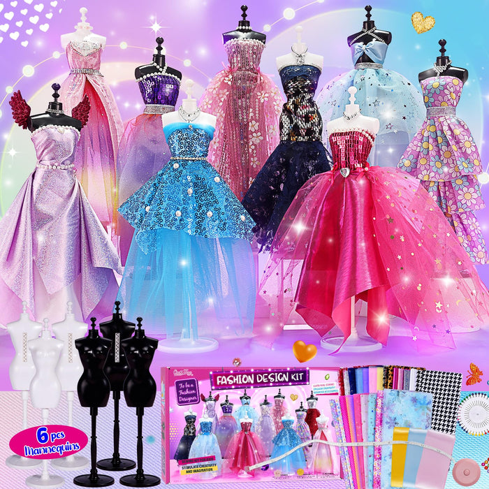 ONE TO FOUR 800+Pcs Fashion Designer Kits for Girls with 6 Mannequins - Girls Fashion Design Craft Kit, Sewing Kit for Kid 8-12, Birthday Christmas Gifts for Teens Girl 6 7 8 9 10 11 12