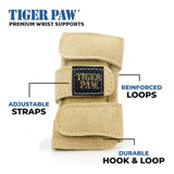 Tiger Paw Authentic Gymnastics Wrist Supports (Sold in Pairs) - Original Competition-Grade Gymnastics Wrist Guards, Wrist Support Braces, Adjustable, Made in USA Hand Wraps (Sand - Medium)