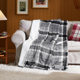 Bedsure Plaid Heated Blanket Twin - Flannel Sherpa Electric Blanket with Grey Plaid Pattern, Christmas Heating Blanket as a Gift, with 6 Heating Levels, 10 Time Settings, 8-Hour Auto-Off (62"x84")