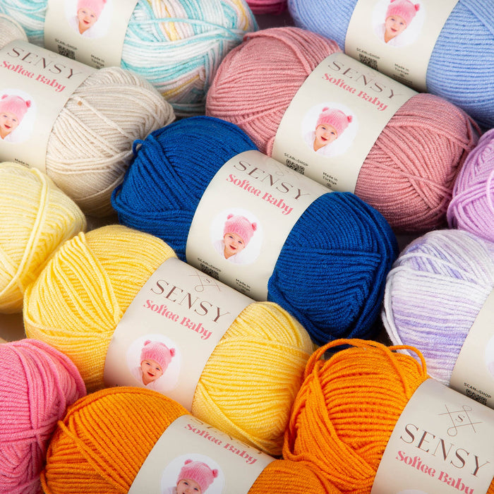 3 Skeins of Sensy Softee Baby Yarn, 3.5 oz, 275 Yards, Gauge 3 Light (Turquoise Yellow Batik)