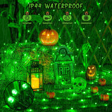 JMEXSUSS 2 Pack Green Solar Halloween Lights, Total 400 LED 151FT Green Solar Lights Outdoor Waterproof, 8 Modes Green Halloween Lights for Patio Yard Garden Christmas Tree Halloween Decorations