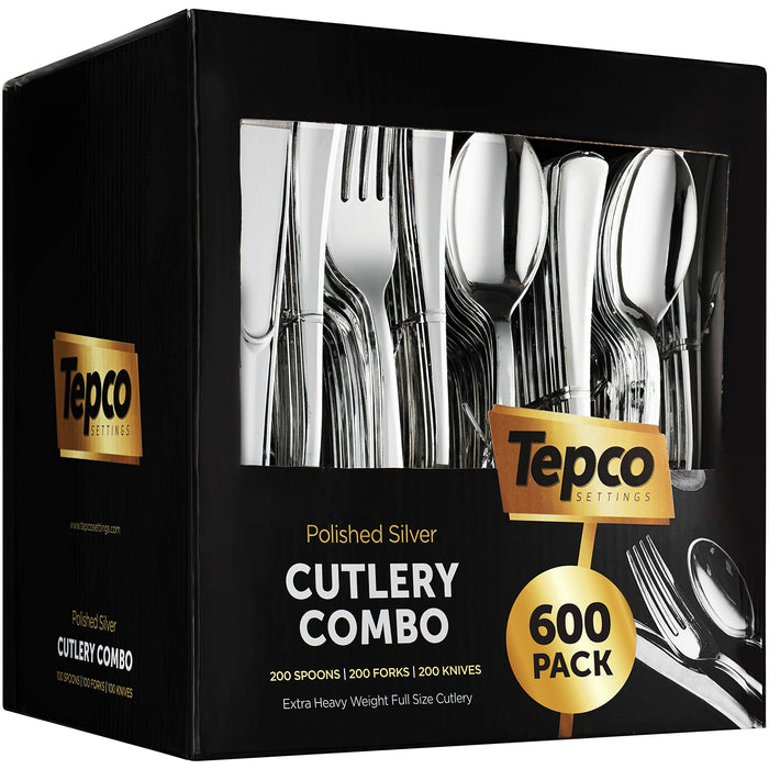 600 Plastic Silverware Set - Plastic Cutlery Set - Disposable - Flatware Set - 200 Forks - 200 Spoons - 200 Knives - Heavy Duty - Party Bulk - Silver