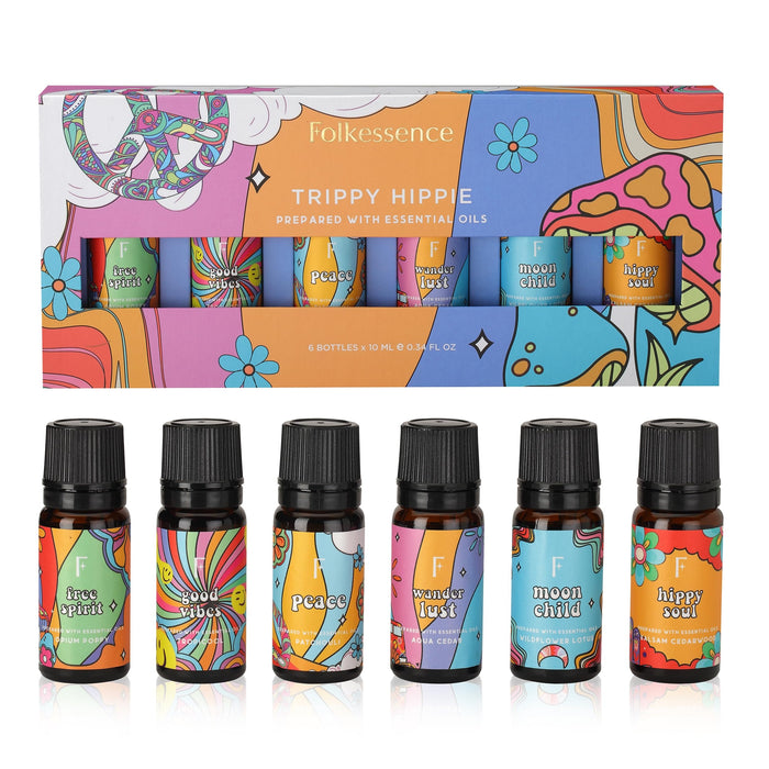 Folkulture Fragrance Oil, Set of 6 Essential Oils Set for Diffusers for Home Scented, Aromatherapy Oil Scents for Candle Making - Patchouli Balsam Cedarwood Opium Poppy Lotus Tropicool (Trippy Hippie)