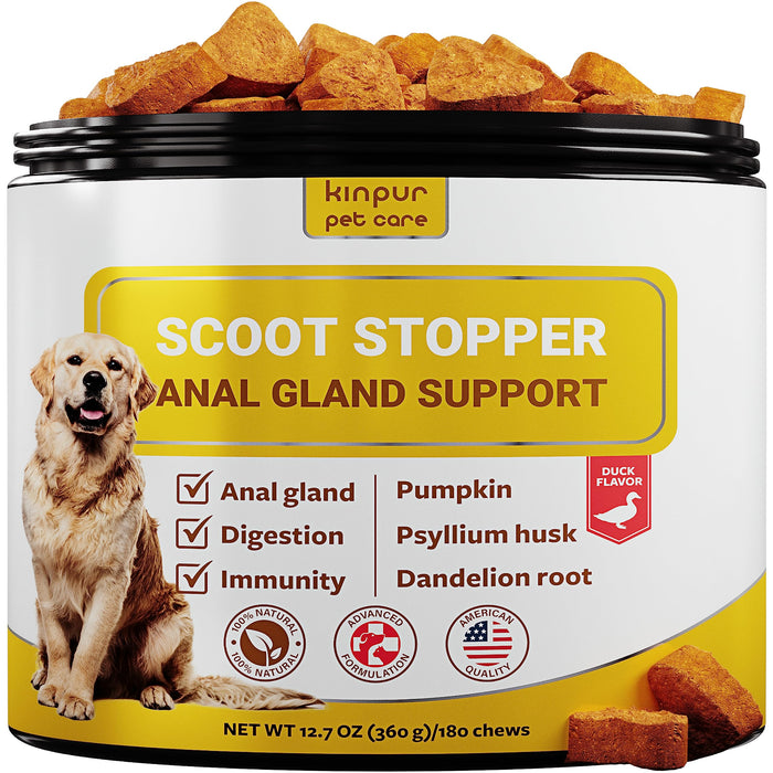 Scoot Stopper Soft Chews - Fiber for Dogs - Dog Anal Gland and Digestion Support - Anal Gland Chews with Pumpkin and Psyllium Husk - 180 Chewables for Dog Digestive Health