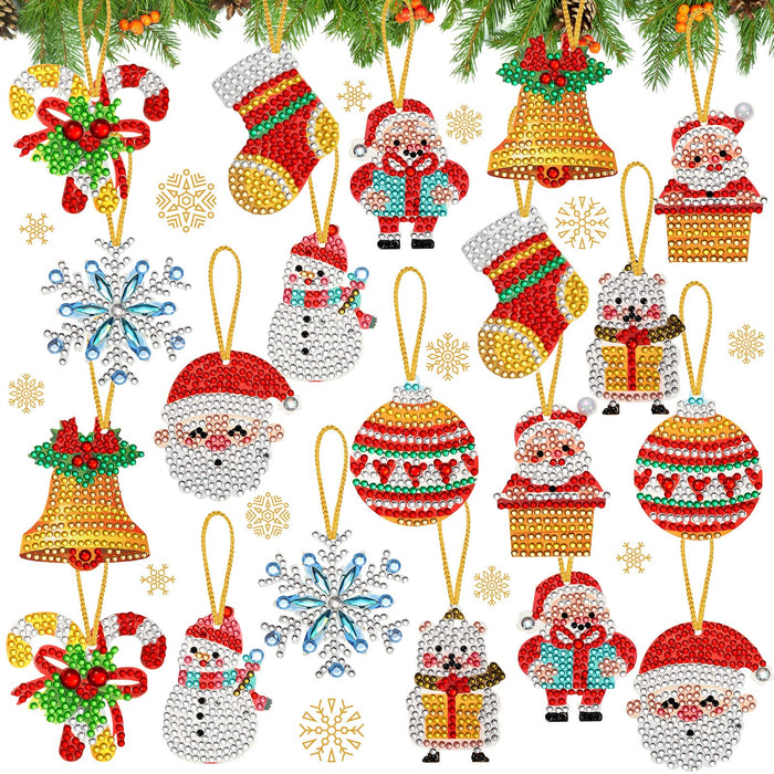 Jetec 20 Pcs Christmas Diamond Painting Ornaments Diamond Art Kits Crystal Painting Ornaments for Crafts Xmas Decor