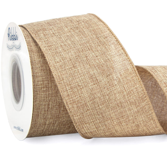Ribbli Natural Linen Wired Ribbon,2-1/2 Inch x Continuous 10 Yard, Beige Burlap Wired Ribbon Rustic Ribbon for Wreaths, Big Bow Crafts,Gift Wrapping, Christmas Tree Decoration