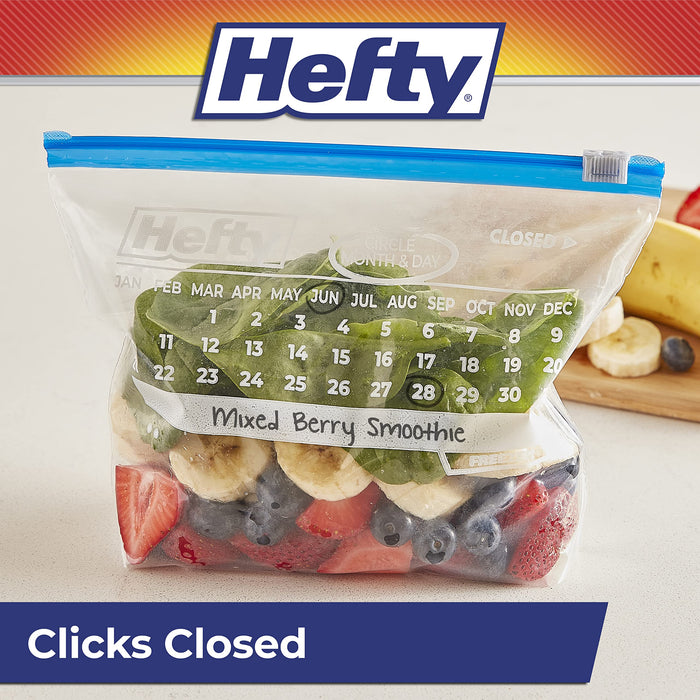 Hefty Calendar Slider Quart Freezer Bags, 1 Quart Slider Bags, Stand and Fill Expandable Bottom, Helps Prevent Freezer Burn, Freezer Bags Quart Size, 140 Total Bags, 35 Count (Pack of 4)