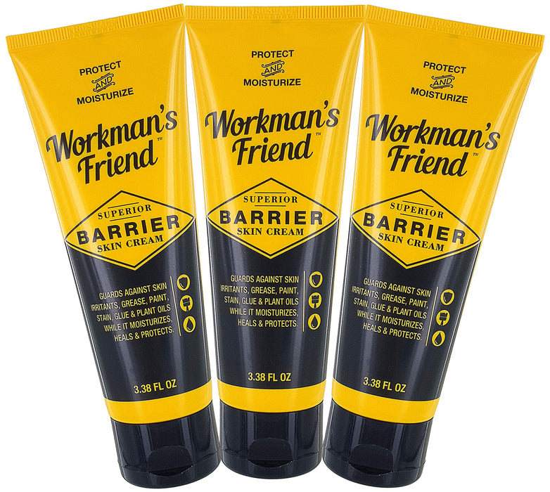 WORKMAN'S FRIEND Barrier Skin Cream - Moisturizes & Heals Dry, Cracked Hands - Protects Against Harsh Chemicals & Plant Oils - 3.38 ounces, 3 Pack