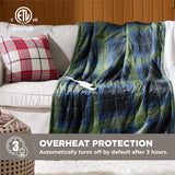 Bedsure Plaid Heated Throw Blanket - Soft Flannel Sherpa Electric Blanket with Christmas Green Plaid Pattern, Heating Blanket with 6 Heating Levels, 4 Time Settings, 3-Hour Auto-Off (50x60 inches)