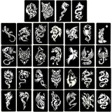 Kotbs 4 Sheets Temporary Tattoo Stencils, 32pcs Animal Patterns Henna Tattoo Stencil Kit Temporary Glitter Airbrush Tattoo Stencils Arabian Tattoo Stickers for Face Body Paint Art