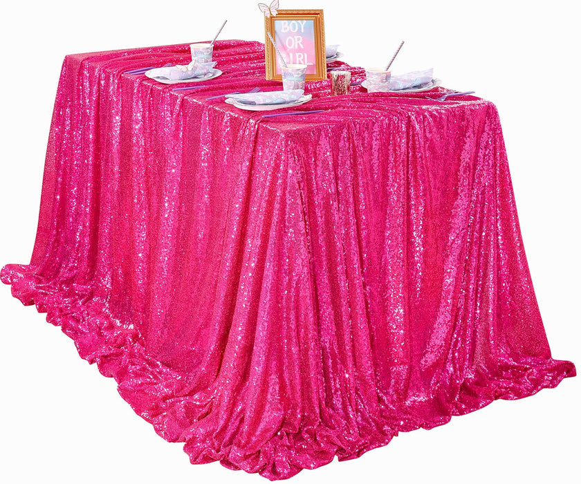 QueenDream Hot Pink Tablecloth 60 x 102 Inch Sequin Tablecloth Fuchsia Sparkly Tableclothfor Bridal Baby Shower Wedding Christmas Decorations