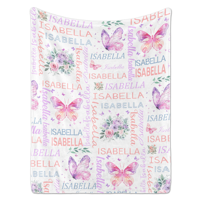 PUREFLY Personalized Baby Blanket- Custom Baby Blankets with Name for Girls, Personalized Baby Girl Gifts for Baby Shower Christmas Birthday, Customized Baby Blanket for Kids Toddler New Mom Newborn