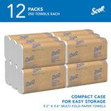 Scott® Multifold Paper Towels (03650), with Absorbency Pockets™, 9.2" x 9.4" sheets, White, Compact Case for Easy Storage (250 Sheets/Pack, 12 Packs/Case, 3,000 Sheets/Case)