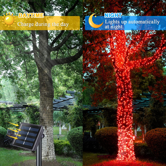 JMEXSUSS 2 Pack Red Solar Halloween Lights, Total 400 LED 151FT Red Solar Lights Outdoor Waterproof, 8 Modes Solar Christmas Lights for Outside Yard Patio Garden Christmas Tree Halloween Decorations