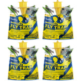 Qualirey 4 Pack Fly Traps Outdoor Hanging, Disposable Fly Killer Trap Bag Catcher for Outside Farms, Pastures, Chicken Coops, Stables, Barns, Horse, Garbage Cans, Garbage Ponds, Yard, Backyard, Patio