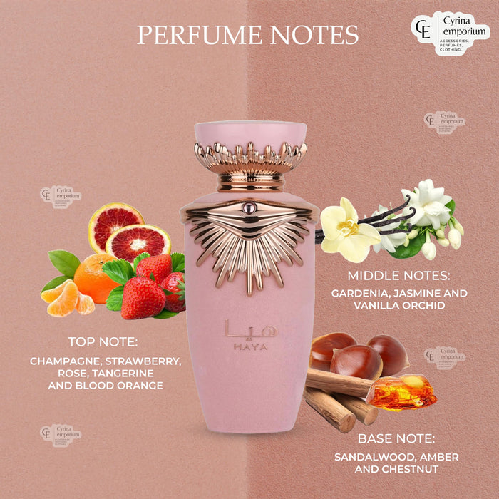 Generic Haya Eau De Perfume Spray For Women - Long Lasting Imported Arabic Tone Fragrance with notes of Pink, Champagne, Pink Berries, Blood Orange - 3.4 Oz